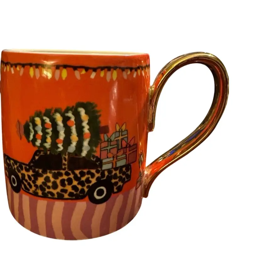 Anthropologie (NEW) Bouffants & Broken Hearts Mug 15oz Orange & Gold. Ex Cond