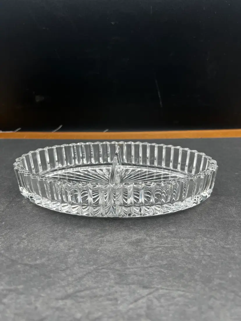 #902B Vintage Heisey Ridgeleigh Divided Oval Crystal Bowl