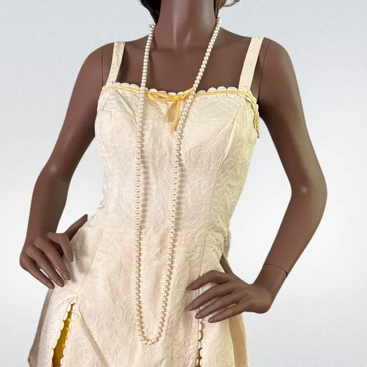 Vintage Flapper Length 54” Hand Knotted Glass Pearls, Pat Pend. GoldTone Filigree Clasp