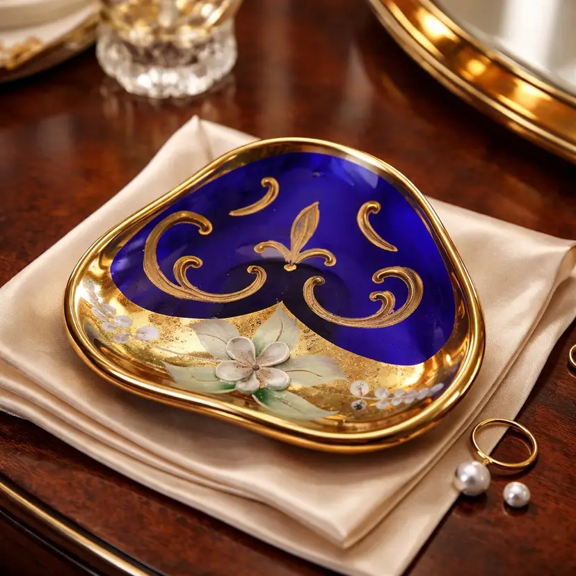 Vintage Bohemian Glass Trinket Dish - Cobalt Blue, 3.25"