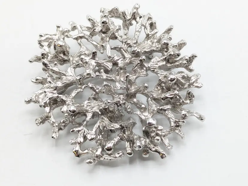 Vintage Silver Tone Coral Reef Brooch