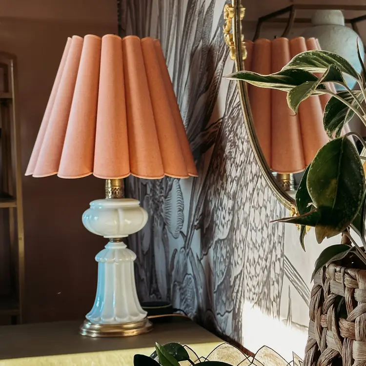 Large Vintage Pink Scalloped Lampshade