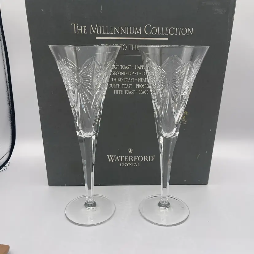Waterford Crystal Millennium Happiness Toasting Flutes in Original Box Set Of 2