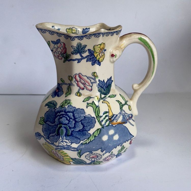 #1469 Mason’s Ironstone Regency England Hand Painted Blue Floral With Birds Design