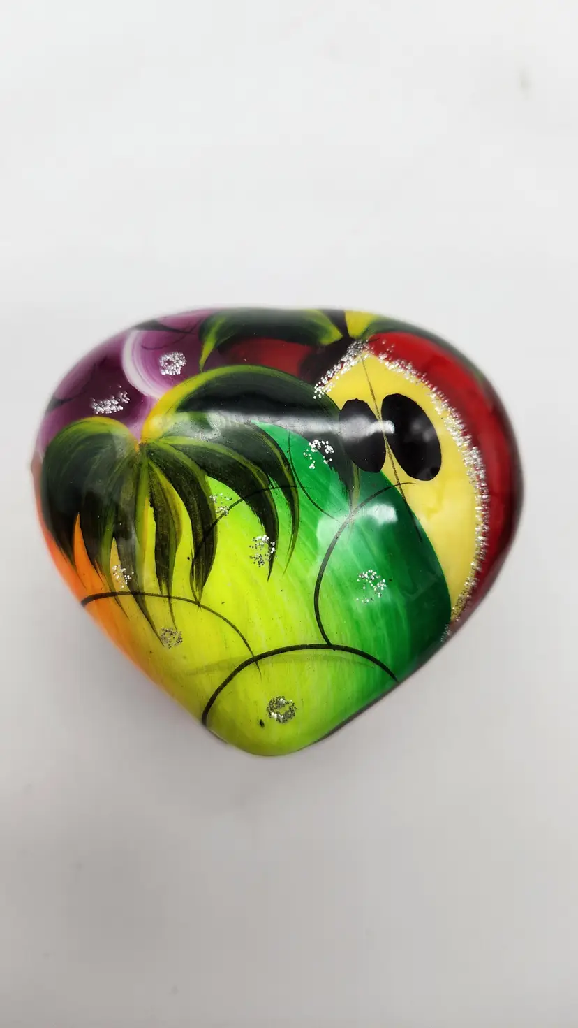Mexican Trinket Box Heart Shaped Fruit Close Up Design Glossy & Glittered