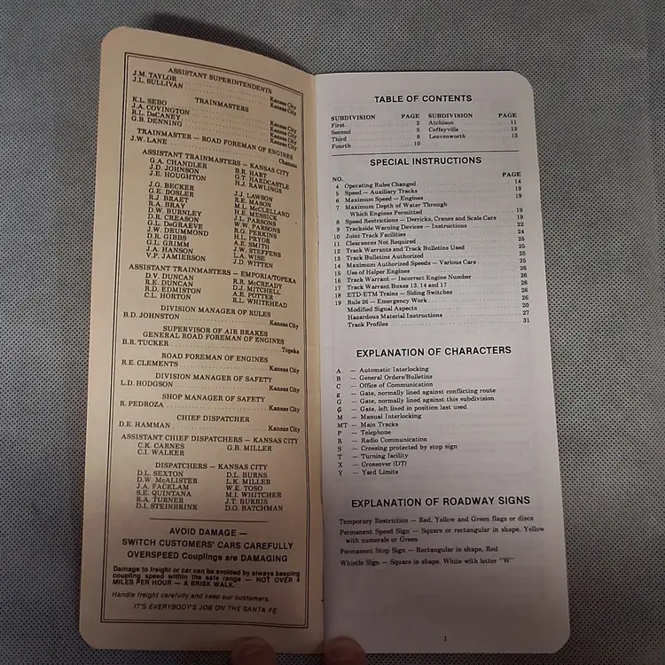 Atchison Topeka Santa Fe Railway Employee Timetable No 4 1987 Kansas City Div
