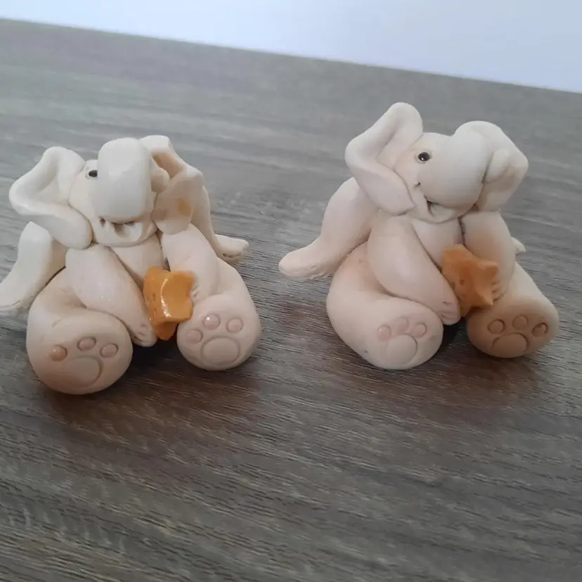 Handmade Art Pottery Elephant Angel Miniature Figurines Artist Signed