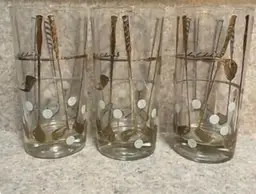 Vintage Georges Briard Glasses Golf Pattern 22k Gold Ser Of 3