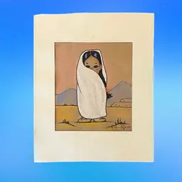 Gerda Christoffersen Oodees Native American Girl Serigraph on Velvet Paper VTG