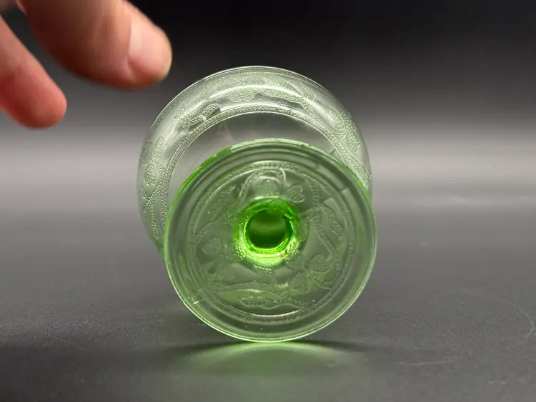 Vintage Hazel Atlas Cloverleaf Green Depression Glass Sherbet Glass | Uranium Glass