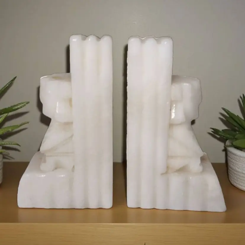 Hand Carved Onyx Marble Tribal Bookends Mayan Aztec Vintage Statue READ
