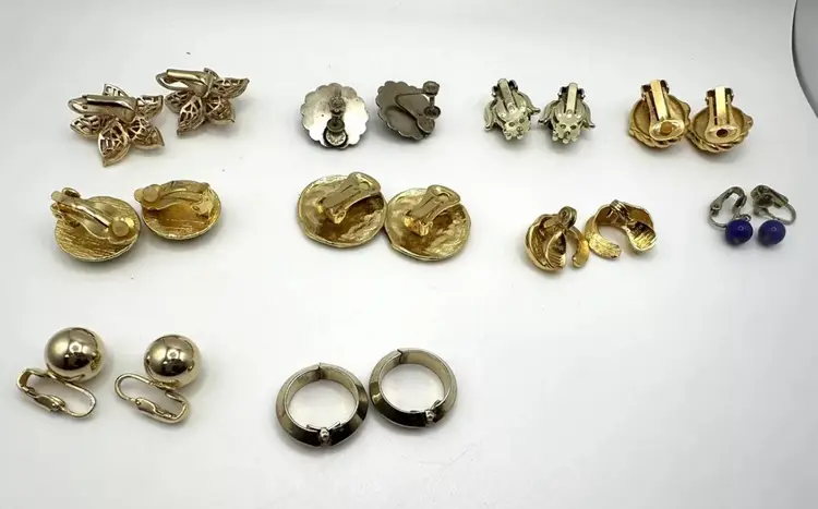 LOT of 10 Vintage Silver And Gold Tone Clip-On Earrings