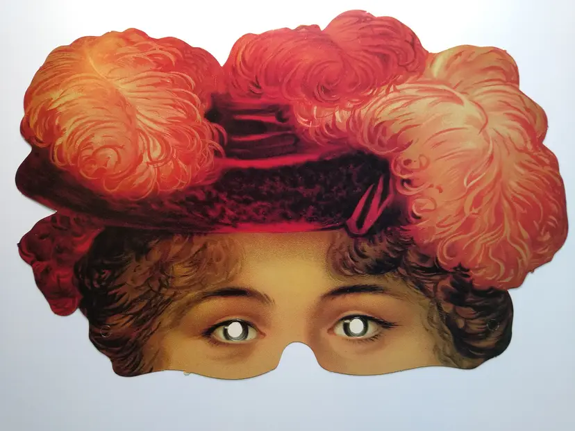 Vintage Victorian Edwardian Woman Feather Hat Eye Mask Costume Theater