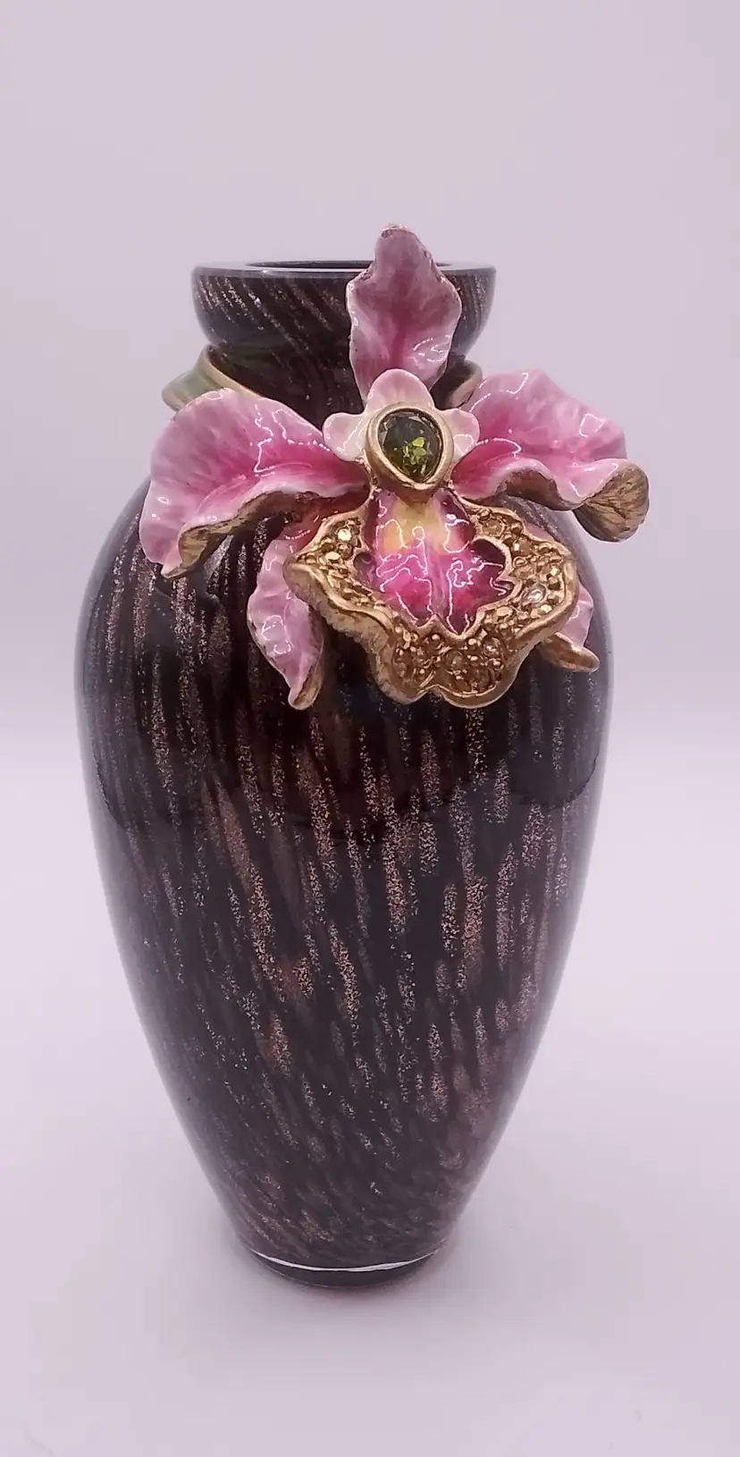 Jay Strongwater Orchid Enamel Glass Vase w Swarovski Crystals
