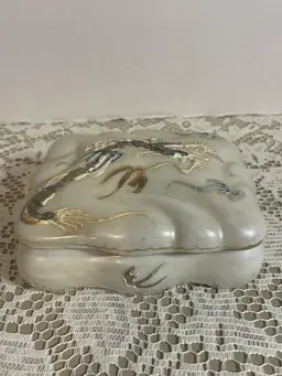 Vintage 1940’s Dragonware White Lusterware Trinket/Cigarette/Vanity-Dresser Box