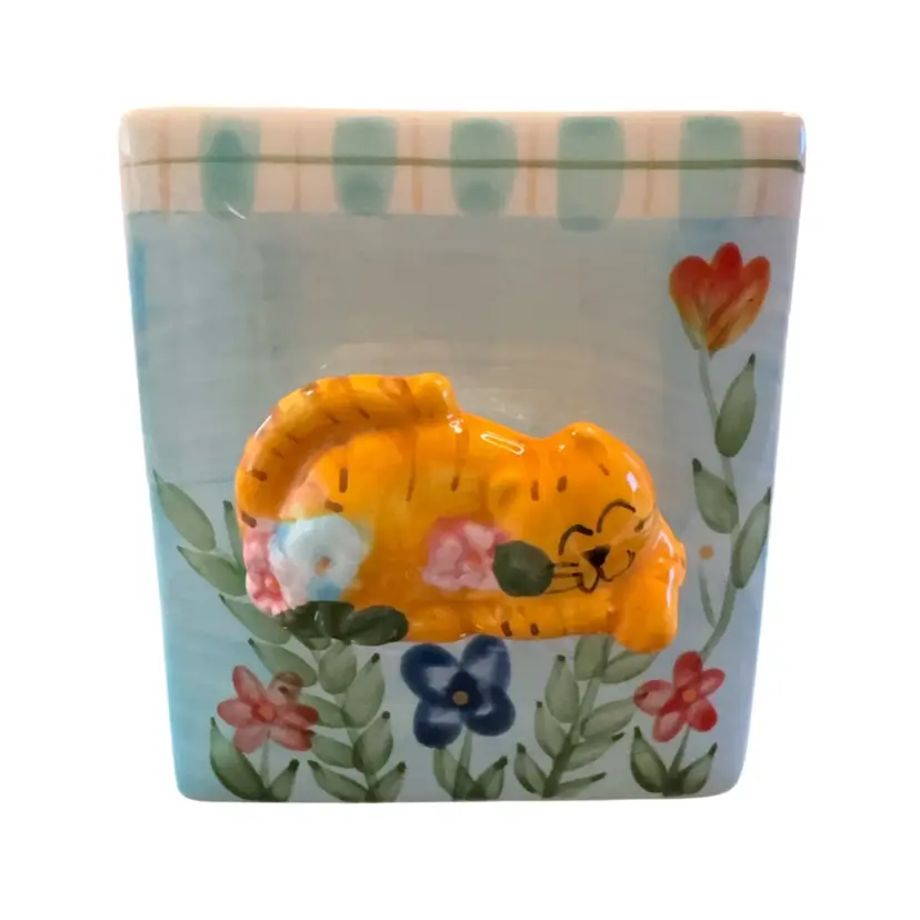 Ceramic Drawer With Cat Ceramic Knob 3” Across, 3 3/4” Tall And 4” Deep NOTE Chip On Back Corner But Hard To See From Front.