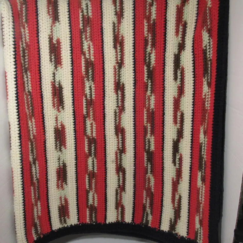 Handmade Crochet Afghan Throw Blanket Southwestern Style Thick Multicolor 46x62"