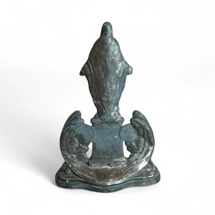 Vintage Pewter Or Cast Metal Statue Of The Virgin Mary With Angels Figurine