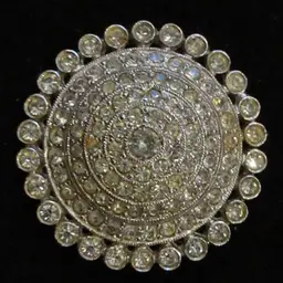 Vintage Silver Tone Metal with Pave Set Rhinestones Domed Brooch Pin - 1.25 Inch Diameter