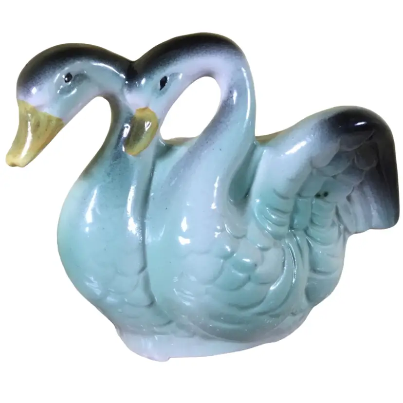 Swan Planter Ceramic Marked USA Mint Green And Charcoal Black