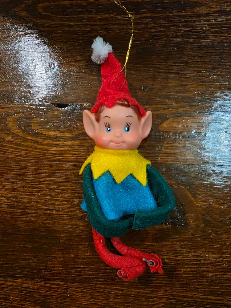 Vintage Wire Elf Christmas Ornament With Rubber Face