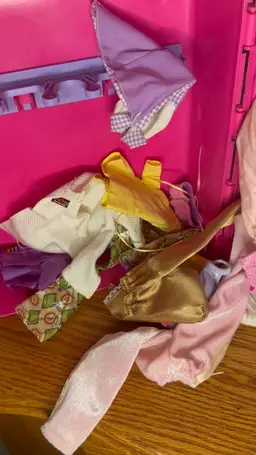 Pink Vintage Barbie case Trunk Filled With Vintage Barbie Clothing Mattel