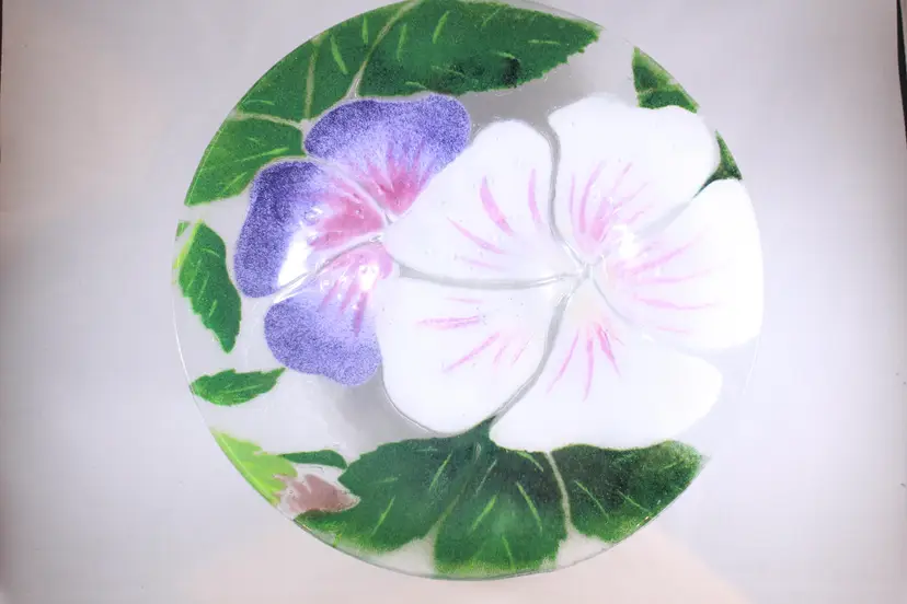 Vintage St. Luke Fused Art Glass Plate Orchid Flowers 1981 Signed - 11.5" Wide