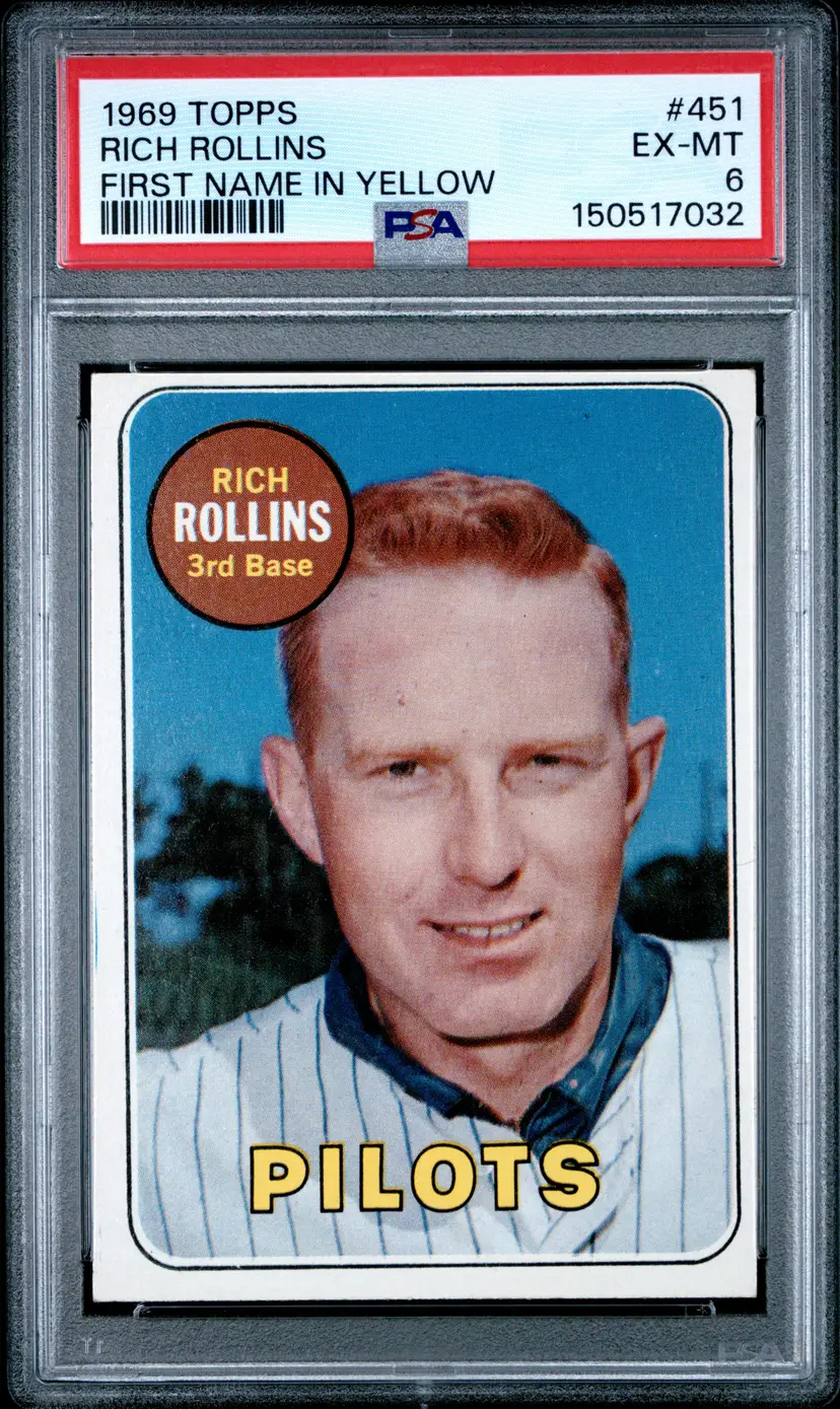 Rich Rollins 1969 Topps #451 First Name In Yellow PSA 6 - Seattle Pilots - (pk) -