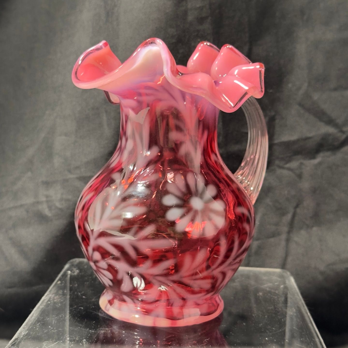 1764 Fenton Cranberry Opalescent Daisy And Fern Water Pitcher Pink