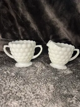 Vintage Anchor Hocking Bubble Milk Glass Cream and Sugar Set