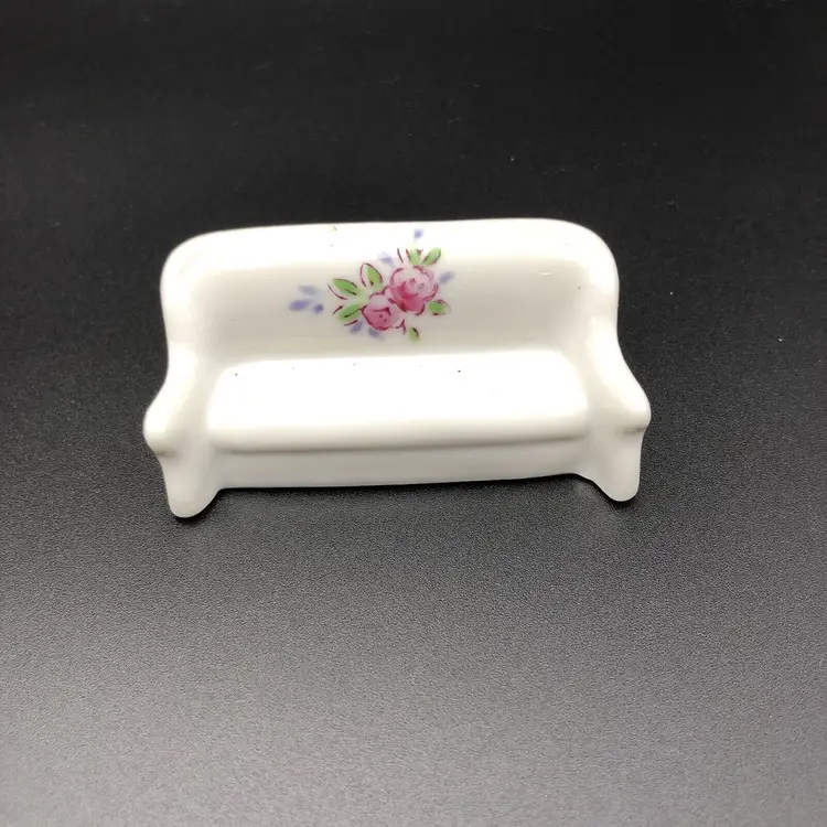 8 Piece White Floral Ceramic Made In Japan Dollhouse Furniture Piano Hutch Couch