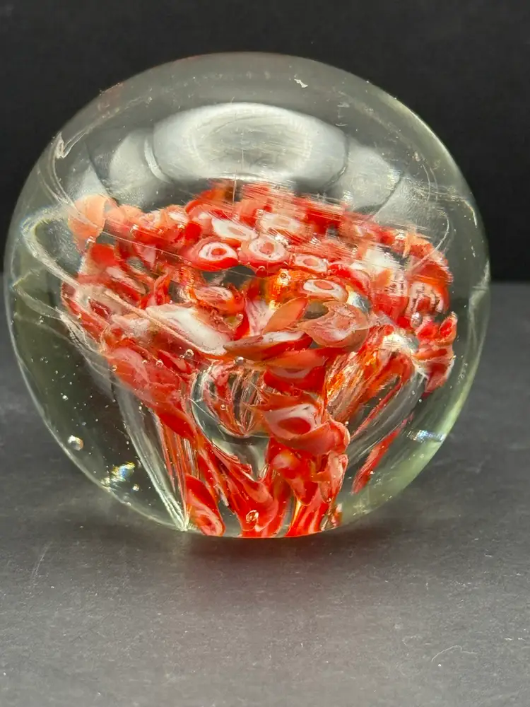 Mystical Red White Floral Paperweight 3”