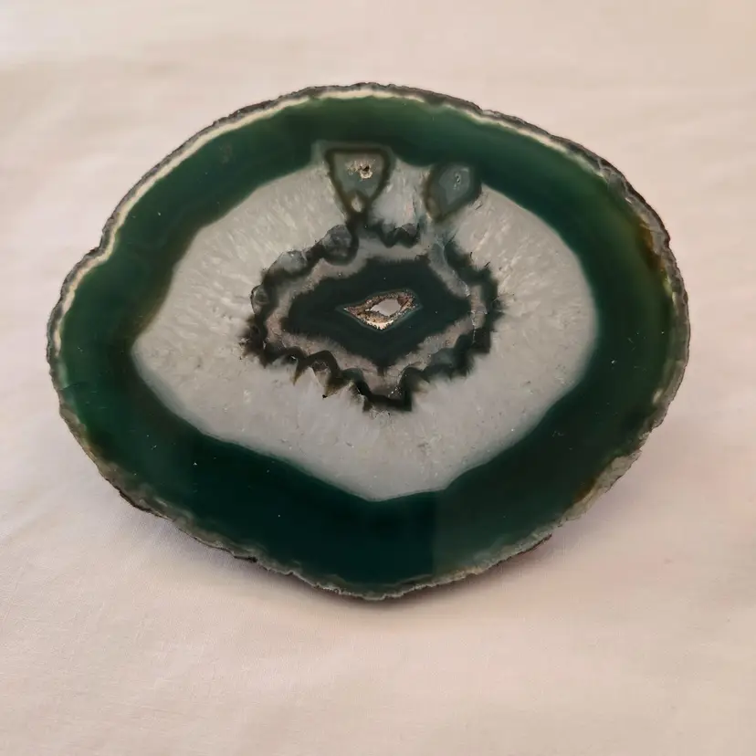 Polished Agate Stone Slice & Quartz Crystal Druzy Geode Center 4¼" Long Approximately