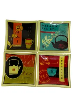 Set Of 4 Prima Donna Square Glass Tea Dessert Plates W/Labels
5-5/8” Square x 1” H