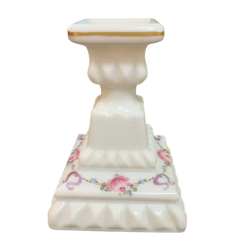 Vintage Single Westmoreland Hand Painted Roses Ribbons Milk Glass Candlestick