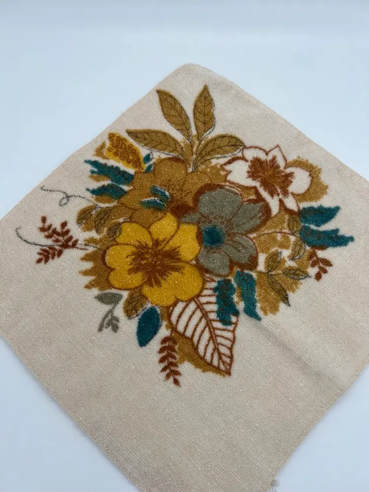 Vintage Pair Cannon Washcloth Rag Gold Teal Gray Tan Floral Bath Bathroom Kitchen