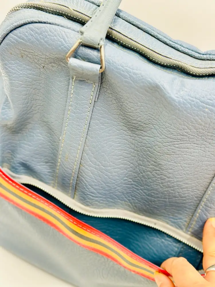 Gorgeous Baby Blue with Rainbow Stripe Bowling Ball Style handbag