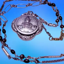 Vintage Signed Cabi Paris France Dome Desinvalides Paris Mirror Compact Locket Pendant Two-Tone Necklace