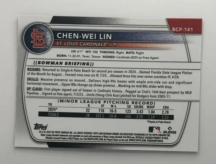 Chen-Wei Lin Bowman Chrome 1st Black /10