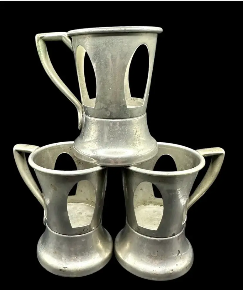 Antique LILY Ice Cream Cup Holders ~1914 Brooklyn NY - Set Of 3 Nickel Silver