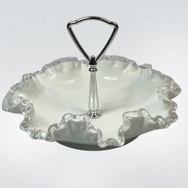 Vintage Fenton Silver Crest Glass Bon Bon Tidbit Easter Dish Spring