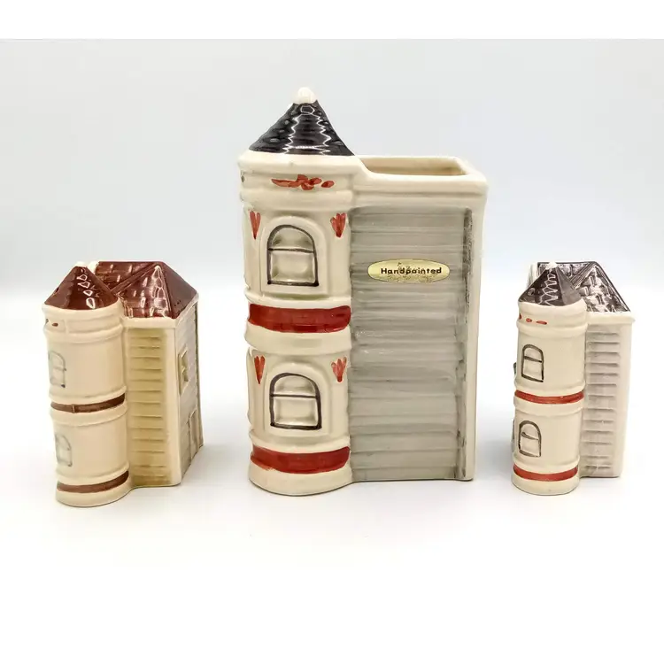 Vintage Lot OMC Otagiri Victorian Townhouse Salt & Pepper Shakers & Canister