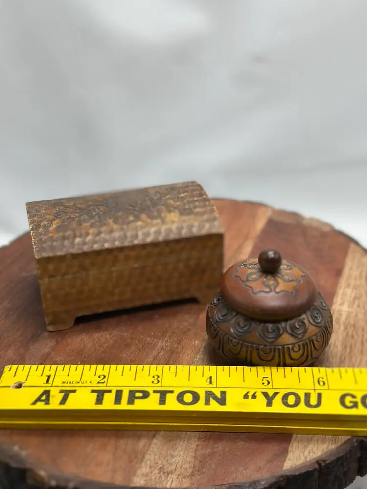 Wooden Handmade Carved Trinket Jewelry Boxes Detailed