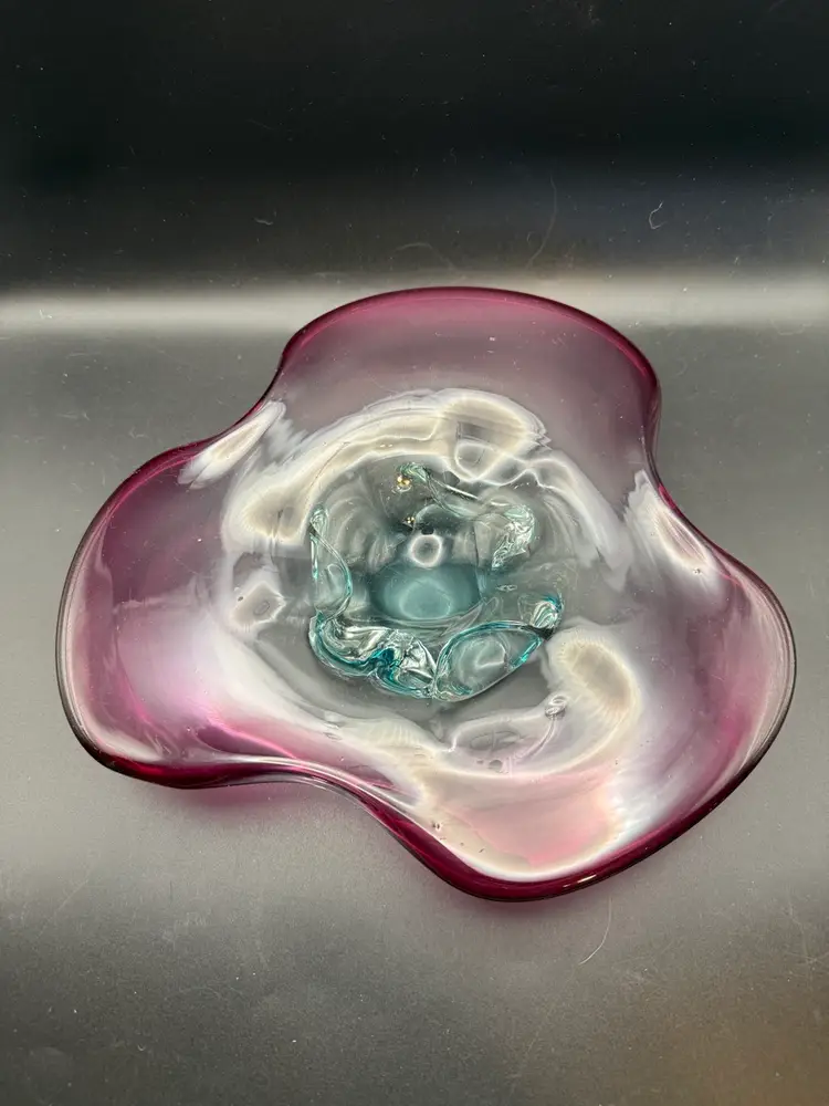 Freeform Purple And Pink Art Glass Bowl