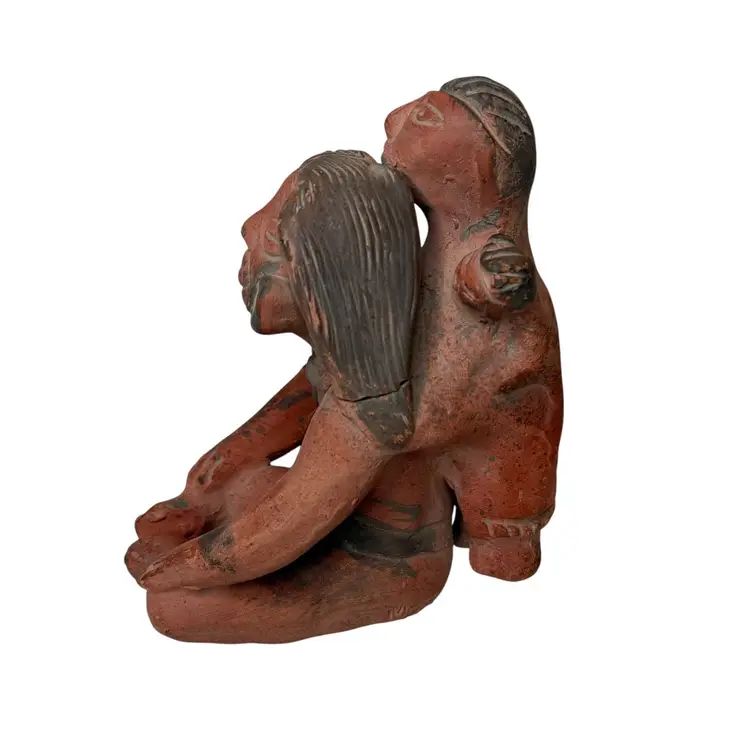 Vintage Maya Mother & Child Terracotta Red Clay 7” Pottery