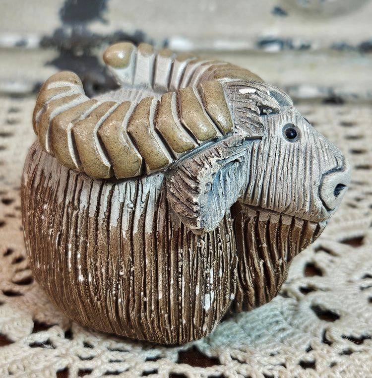 Retired Artisenia Rinconada Water Buffalo Clay Carved Figurine Uruguay Signed