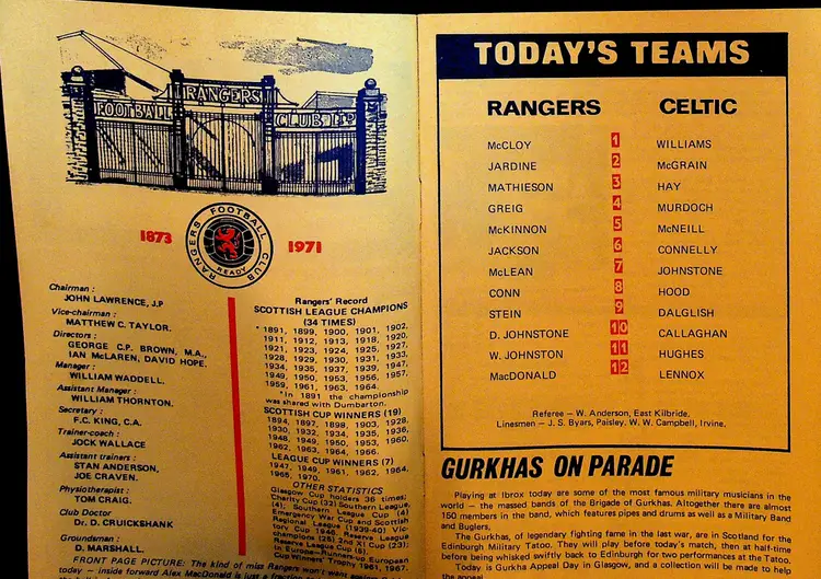 Rangers v Celtic Scottish League Cup Soccer Program August 28 1971