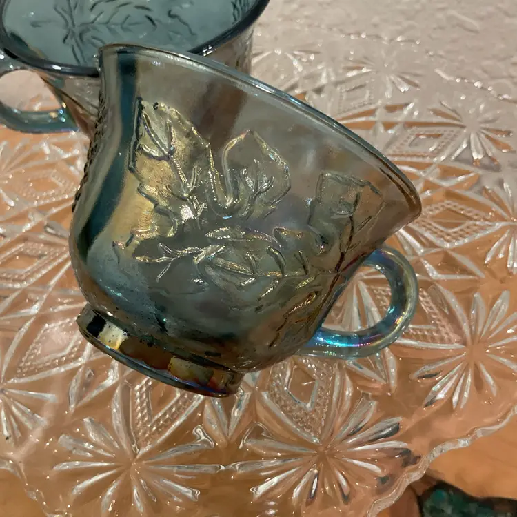 Set Of 2 Carnival Glass Punch Cups In “Harvest Grape” Pattern