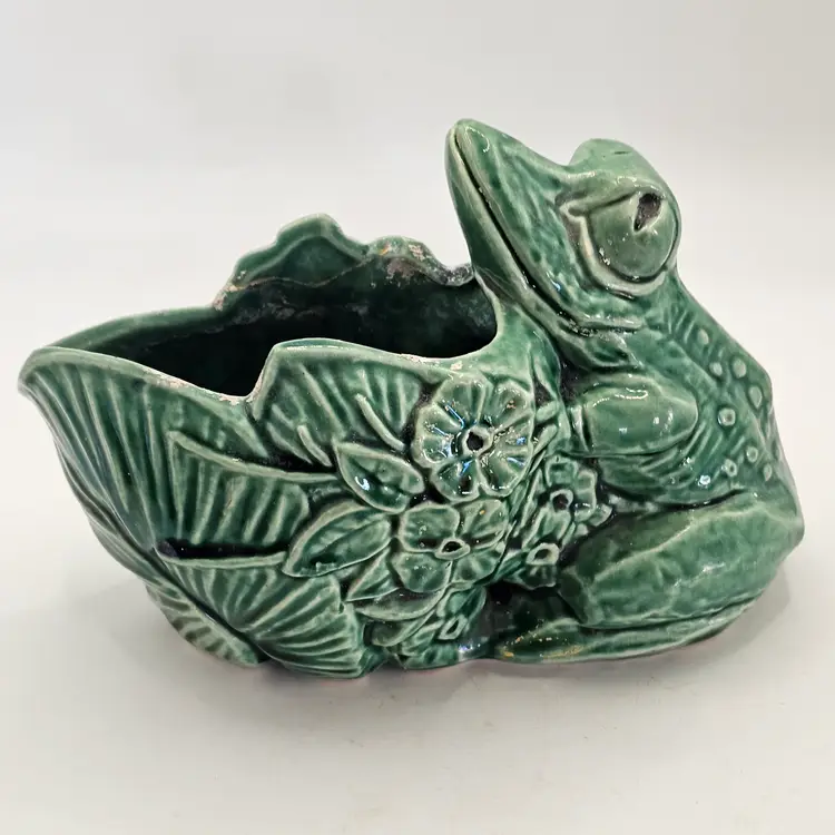 Vintage Mccoy frog Planter trinkets ceramic Signed USA