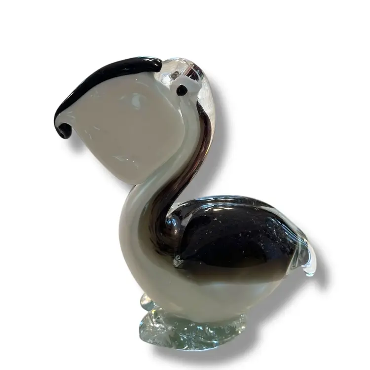 Vtg Hand Blown Art Glass Pelican Bird Figurine Statue Paper Weight 7" Tall